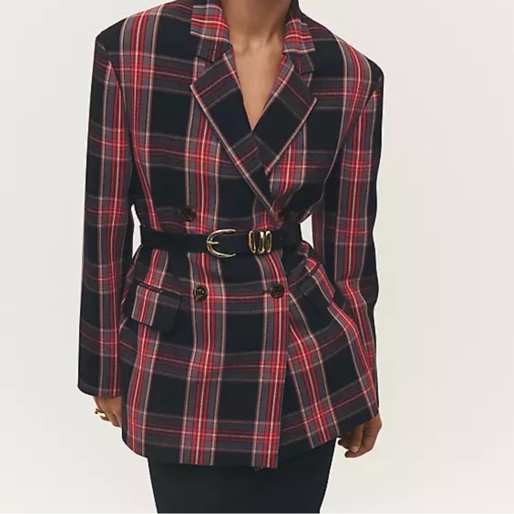 Ann Taylor The Relaxed Double Breasted Blazer in Plaid